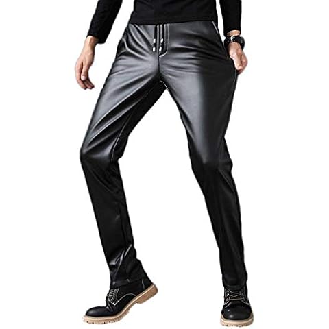 Idopy Herren Casual Drawstring Hose Kunstleder Joggers Hosen Cover