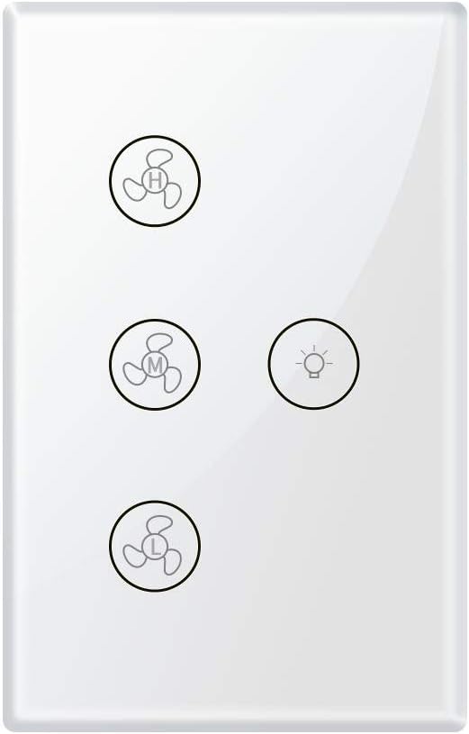 Smart WiFi Fan Light Switch, In-Wall Ceiling Fan Lamp Switch Compatible with Alexa, Google Home Assistant [Voice/Remote/Touch Control] [Timer Function]