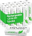 Remboursé AA Piles 16 Faites votre valise, 2800mAh Ni-MH, jusqu'à 1200 Cycles, pour contrôleurs, caméras et jouets