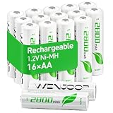 WENJOOP AA Rechargeable Batteries 16 Pack, 2800mAh NiMH 1.2V, Low Self-Discharge, Long-Lasting Double A for Toys, Gaming Controllers, Flashlights & Household Devices