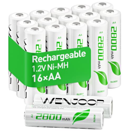 Image of AA Rechargeable Batteries 16 Pack, 2800mAh NiMH 1.2V, Low Self-Discharge, Long-Lasting Double A for Toys, Gaming Controllers, Flashlights & Household Devices