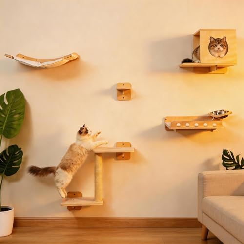 8-in-1 Cat Wall Shelves for Large Cats, Wall Mounted Cat Furnitur...