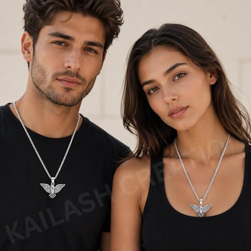 Image of Men's Stainless Steel Pendant Chain | Anti-Tarnish Silver Geometric Pendant Chain with Black Enamel Locket | Premium Stylish Neck Chain for Boys & Men | Durable Daily Wear Jewellery Gift for brother, Boyfriend and Husband