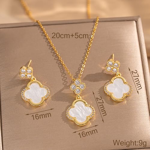 AOWVUTS Four-Leaf Clover Jewellery Set for Women Girls 18K Rose Gold Plated Good Luck Pendant Necklace Stud Earrings Jewellery Set Cubic Zirconia Clover Jewelry Gifts (Gold-White) - Image 6