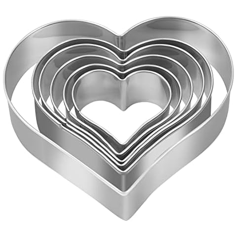 Heart Cookie Cutter Set - 6 Piece - 3 4/5", 3 1/5", 2 4/5", 2 3/5", 2 1/5", 1 4/5" - Heart Shaped Cookie Cutters, Stainless Steel Biscuit Pastry Cutters Cover