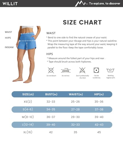 WILLIT Damskie szorty kąpielowe, kąpielówki, kąpielówki, kąpielówki, Tummy Control, szorty plażowe, 3,5 cala, z podszewką, niebieski morski, M