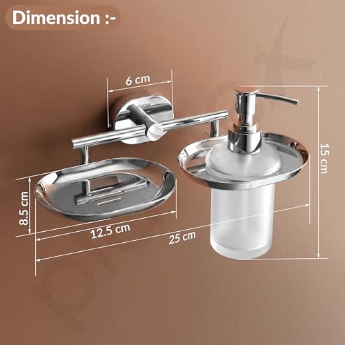 Image of Plantex J4 Stainless Steel Soap Dish with Liquid Dispenser /Soap Stand for Bathroom Wall Mount /Shampoo Dispenser /Bathroom Accessories (Chrome Finish) Onix