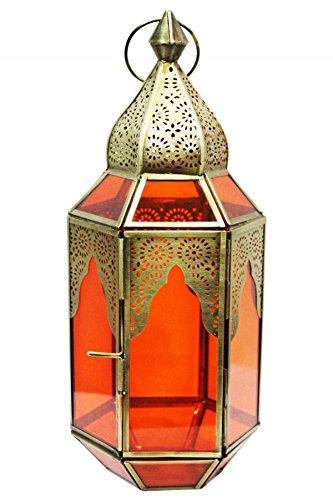 Orientalische Laterne aus Metall & Glas Haifana orange 32cm | orientalisches Windlicht | Marokkanische Glaslaterne für… – Bild 5