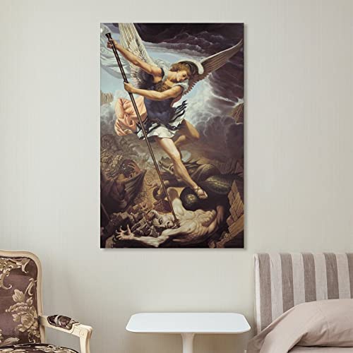 Archangel Saint Michael And Demon, Religious Art Modern Poster Art Paintings On Canvas For Home Room Office Wall Decoration12X18Inch(30X45Cm) #TOP6