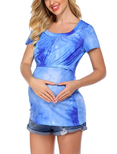 Ekouaer Cotton Nursing Tops For Breastfeeding Tee Shirts Soft Summer Short Sleeve Maternity T-Shirts #TOP1