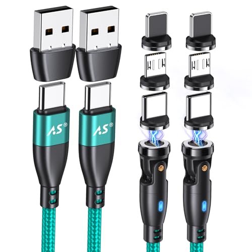 100W 540 Rotation Magnetic Charging Cable 3.3FT/6FT, Type C to Type C Cord Fast Charge Magnetic USB C Charging Cable, Magnet Charge Cord, Data Transfer Capable, Compatible with All Devices (Green) by A.S - Used condition - US$22.06