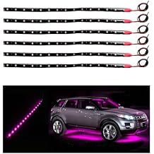 Dickno 6 PCS 15 LED Strip Underbody Light, 1Ft 12V Waterproof Car Led Interior Exterior Strip Light with 6 Inch Wire, Flexible Auto Light Strip Decoration for Car Motorcycle Truck Boat Pink