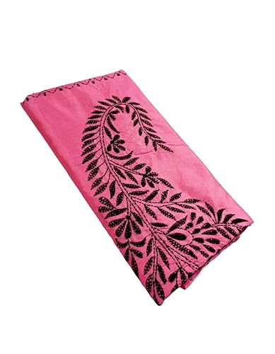 Image of SHRISTI CLOTHINGS Women's Hand Embroidered Cotton Silk Kantha Stitch Saree with Blouse Piece (SB430324 PINKD2)