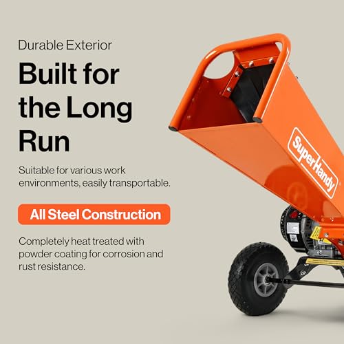 SuperHandy 4-Inch Wood Chipper Shredder Mulcher – 9HP Gas-Powered Heavy Duty Chipping Machine, 10\" Wheels, Vertically Adjustable Discharge, Reversible Blades for Yard, Farm & Forestry Cleanup - Thumbnail 7