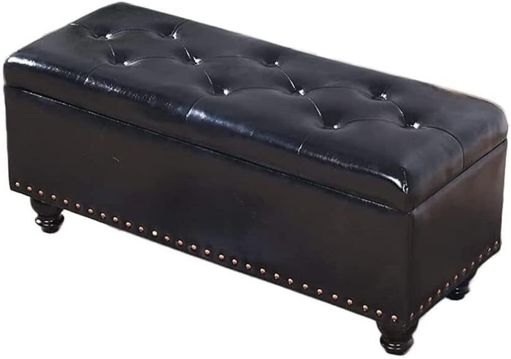 Banc ottoman de rangement pour gagner de la place, repose-pieds rembourré en mousse noire