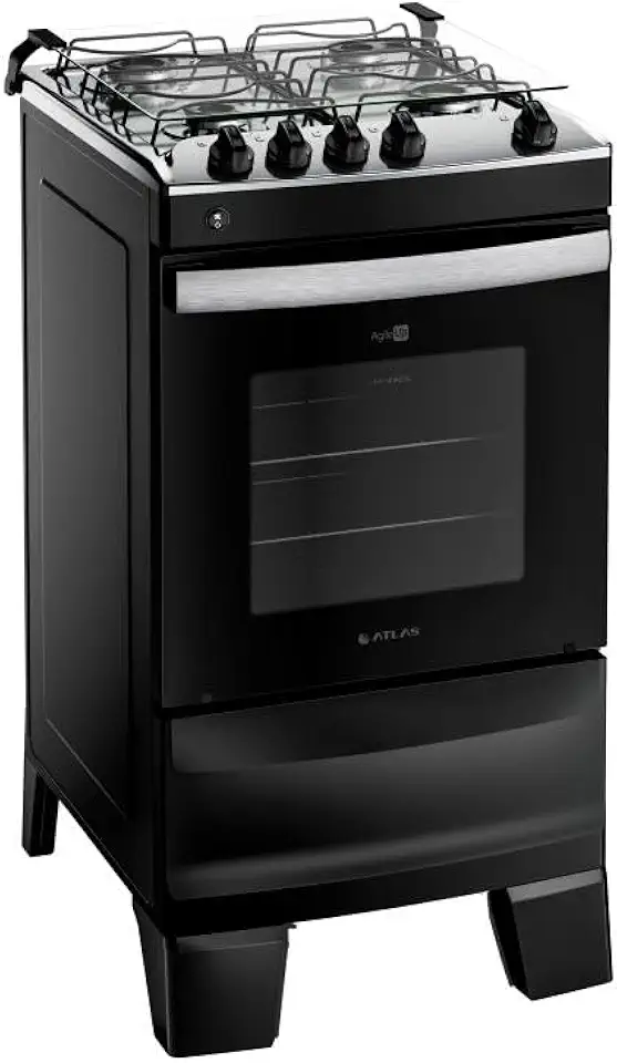 Fogão 4 Bocas Preto com Mesa Inox Atlas Agile Up Bivolt