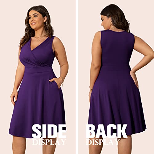 Image of POSESHE Womens Plus Size Dresses Sleeveless Wrap V-Neck Sundress Casual Summer Wedding Guest Cocktail Dress with Pockets