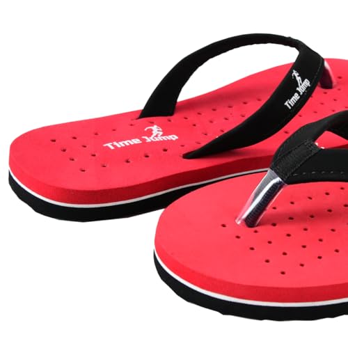 Image of Perforated Flip Flops, Burgundy with Black Straps, Casual Beach Sandals