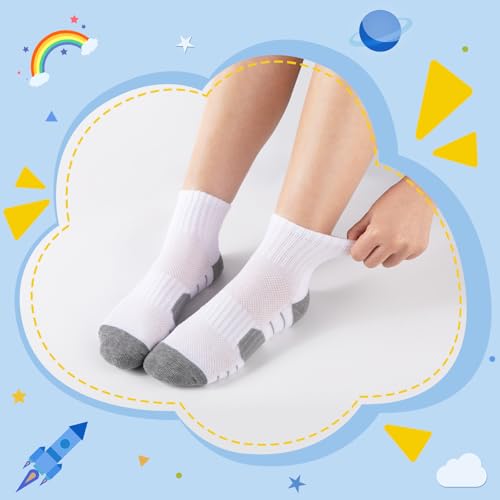 Image of Comfoex 12 Pairs Boys Socks kids Cushioned Sport Short Quarter Athletic Sock For Little Big Kids 6-8 8-10 years