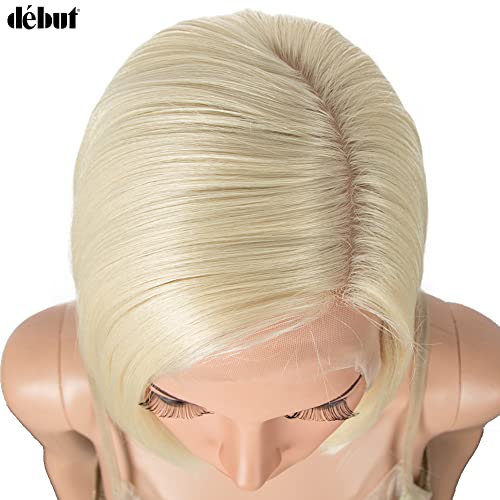 Début Lace Front Wigs For Black Women Short Bob Simulated Scalp Side Lace Wigs Synthetic Straight Hair Swiss Lace L Part Heat Resistant Fibers Half Hand Tied 9.5" 120G (Blonde #613 Color) #TOP6