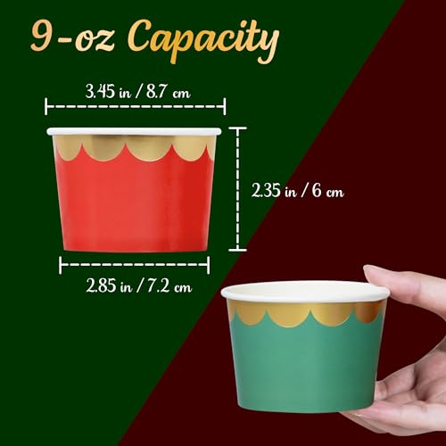 Image of Confettiville Paper Ice Cream Cups, 50-Count 9-Oz Disposable Dessert Bowls for Hot or Cold Food, 9-Ounce Christmas Party Supplies Treat Cups, Red and Gold, Floral Gold Foil