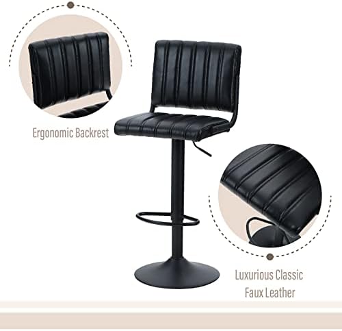 PHIVILLA Bar Stools Set of 2, Bar Chair with Backrest Footrest, Height Adjustable 360° Rotatable Breakfast Chair, Made of Waterproof Leatherrette, Dining Chair for Kitchen Island, Bar, Office
