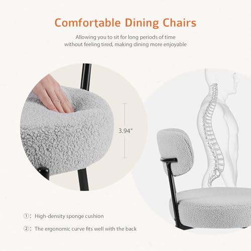 Sweetcrispy Dining Chairs Set of 2, Boucle Upholstered Modern Mid Century Round Kitchen Chairs with Curved Backrest & Metal Legs for Vanity, Living Room - Grey