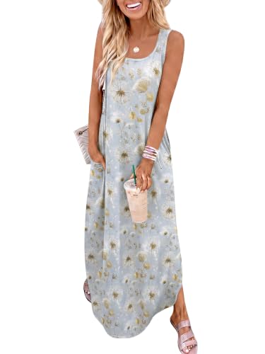 ANRABESS Summer Dresses for Women 2026 Sleeveless Square Neck Maxi Beach Sundress Loose Fit Casual Vacation Tank Dress Dandelion Large