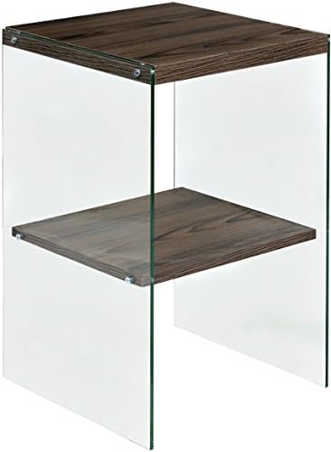 OneSpace Escher Skye Accent End Table, Glass and Wood, Walnut