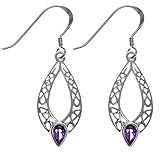 Alexander Castle 925 Sterling Silver & Amethyst Celtic Earrings for Women - Hypoallergenic Drop Earrings with Jewellery Gift Box