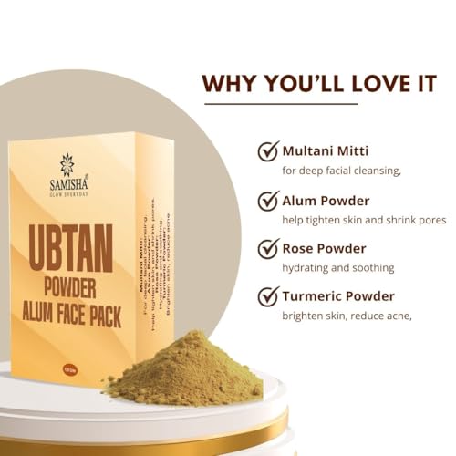 Image of Samisha Organic Ubtan Alum Face Pack for Face & Body - Skin Tightening, Tan Removal & Pore Minimizing | Phitkari Powder for Face | Fitkari Natural Ubtan Powder Glow Mask (100g)