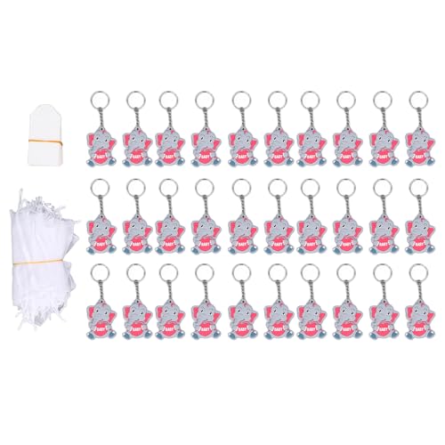 Pengcadent Shower Elephant Keychain, 30 Packs DIY Shower Favors with Thank You , Elephant Party Favors for Gender Reveal, Includes Organza Bags and Cards, Size for All