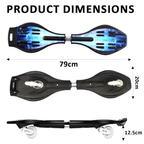 ERNAN Waveboard- Compact Lightweight Caster Board Kids/Teens. Waveboard Kinder Street Surfen Caster Torsion Skateboard Double Decks Casterboards Mit LED Leuchtrollen (Phantom Black)