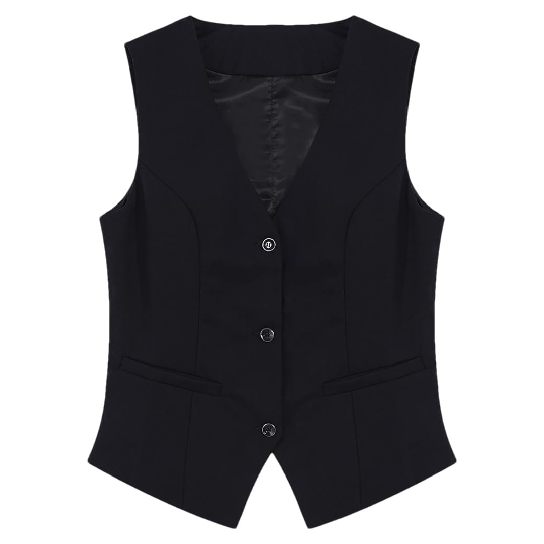 Wjnvfioo Chalecos formales para mujer, con botones, sin mangas, elegante, para oficina, trajes clásicos, chaleco, ropa de trabajo