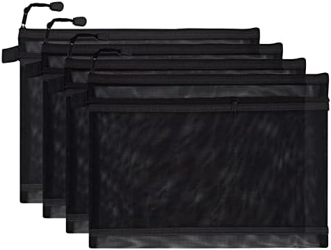 Pack Of 2 A4 Mesh File Bags- Plastic Wallets A4 Folders Document Zip Pouch Clear Paperwork Art Folder Portfolio Storage Paper Wallet For School Office Work Travel File Organiser Black White - View #5