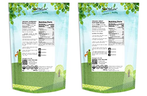 Organic Best Hummus Beans Bundle - Organic Garbanzo Beans, 5 Pounds And Organic Great Northern Beans, 5 Pounds - Non-Gmo, Kosher, Raw, Sproutable, Vegan #TOP1