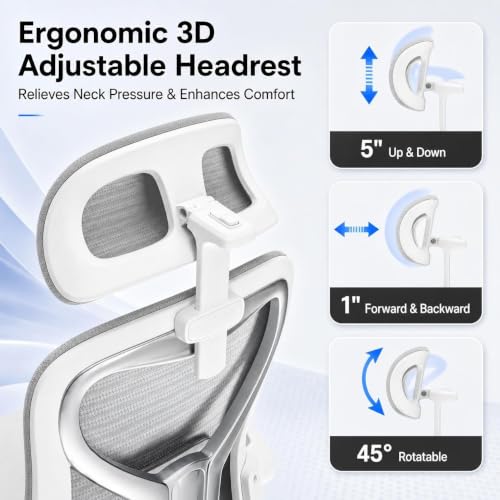 Image of Ergonomic Office Chair for Long Hours and Back Pain Relief, Space-Saving Design with Adjustable Lumbar Support, Flip-Up Arms, 3D Headrest, Tilt & Rock, 330 LBS, Gray /Sliver