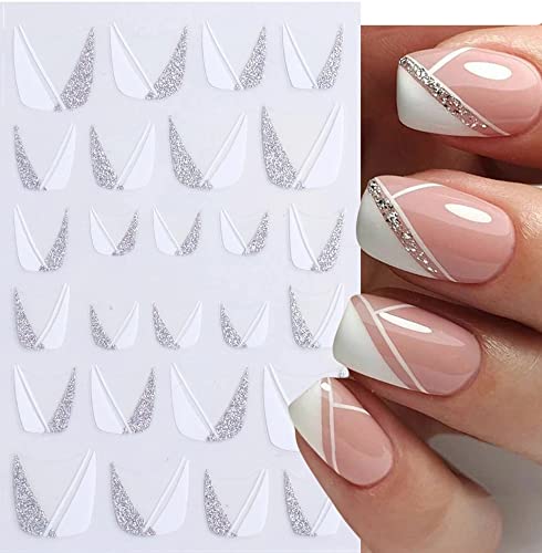 French Nail Art Sticker, 3D Self-Adhesive French Nail Decals Tips V Shape Nail Guides For Manicure Diy Nail Decoration (8Sheets) #TOP5