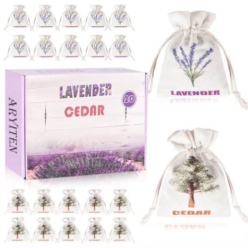 20 Pack Cedar Chips and Natural Dried Lavender Sachets Bags - Stop Clothes Damage Cedar and Lavendar Home Fragrance Sachets for Drawers and Closets