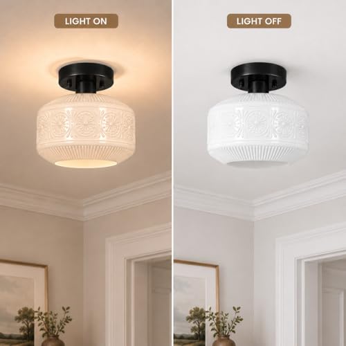 DSMJFU Black Semi Flush Mount Ceiling Light, Vintage Small Ceiling Light Fixture, Thickened White Glass Hallway Lighting Fixture, Kitchen Ceiling Mount Light for Entry Way, Bedroom, Bathroom by DSMJFU DSMJFU - Used condition - Image 7