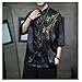Men's Kung Fu Shirt,Traditional Chinese Hanfu Tang Suit Coat with Silk Printing,Half Sleeve Top for Casual Summer Outfits C-Black