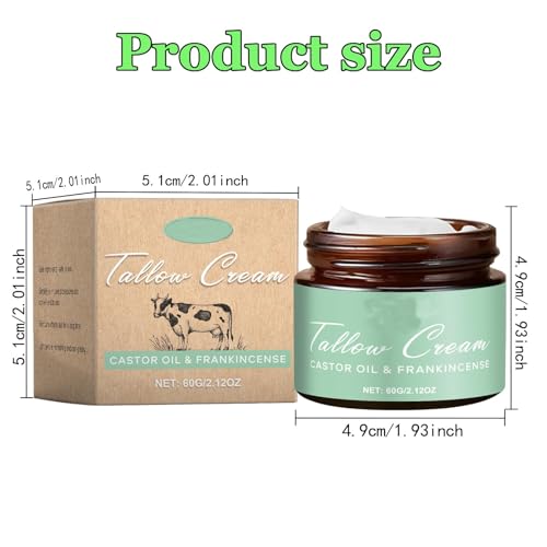 Generic Grass-fed Beef Tallow Cream with Castor Oil & Frankincense, 60g Organic Beef Tallow Cream Moisturizer for Skin, for Face, Body, Hand