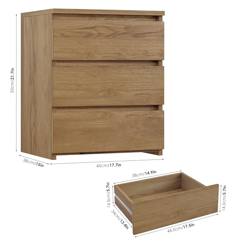 Image of FOTOSOK Nightstand Set of 2 Nightstand with 3 Drawers, Bedside Table Night Stand for Bedroom with Cut-Out Handle, Sofa Side Table 3 Drawer Nightstand for Bedroom, 17.7W*15D*21.7H, Wooden Grain