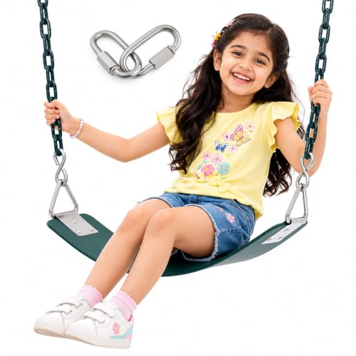 Image of REZNOR Heavy Duty Flexible Swing Seat with Metal Triangle Ring, 2 Meter Anti-Rust Chain Set for Kids & Adults, Playground, Jungle & Gym, Green