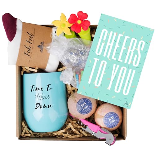 Wine Gifts for Women - The Perfect Wine Gift Basket - 8 Cute Gifts in Each Wine Lovers Gift Box - Includes a Wine Tumbler Bath Bombs Wine Charms and Much More - Perfect for Mothers Day