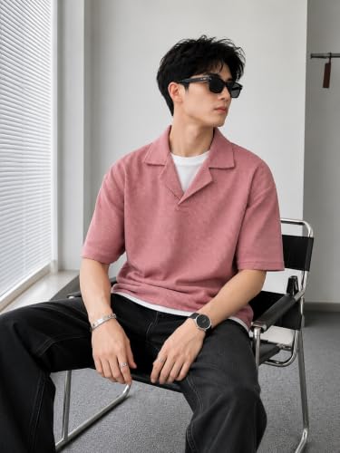Image of Waffle (Cotton) Men t-Shirts Classic Short Sleeve Lightweight Summer Wear Casual Oversized t Shirt for Men