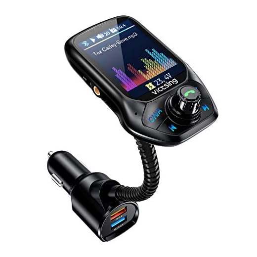 VicTsing (Upgraded Version) Bluetooth FM Transmitter, Auto Scan Unused Station Bluetooth Radio Transmitter Adapter for Car with 1.8" Color Screen, QC 3.0, EQ Modes, Aux, Hands-Free Calls