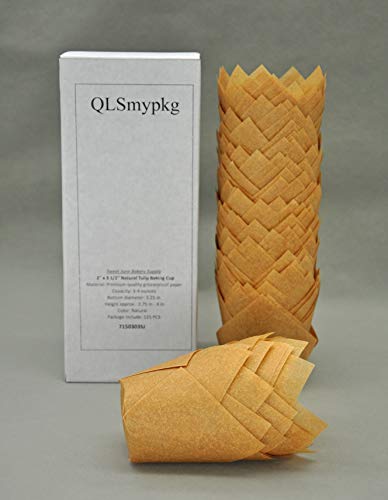 Qlsmypkg Large Muffin Greaseproof Paper Baking Cupcake Cups, 2-1/4" X 4" Natural Tulip Baking Cup Case Of 125 Pcs (Large Size) (125) #TOP6