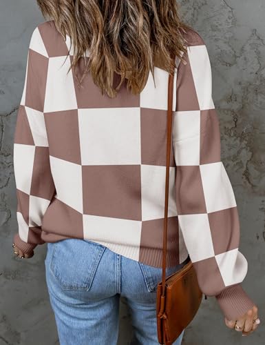 Image of ZESICA Women's 2026 Fall Striped Pullover Sweaters Tops Fashion Outfits | Checkered, Mock Neck, Oversized, Trendy Casual Loose Fit, Cute, Chunky Cozy Holiday Winter Clothes