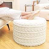 Round Pouf Ottoman 20x14 Inches Soft Heart Printed Footstool Ottomans for Living Room Comfort Floor Pouf Modern Foam Stuffed Poofs Perfect to Rest Your Feet for Couch Desk Ivory